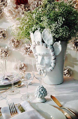 White Ceramic Moro Head with Fig leaves