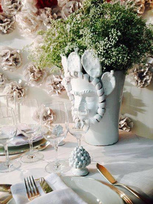 White Ceramic Moro Head with Fig leaves