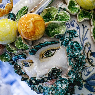 Colorful Ceramic Moro Head with Oranges and Lemon Crown