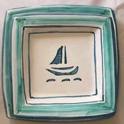 Sicilian Vintage Plate Set with Sailing boat