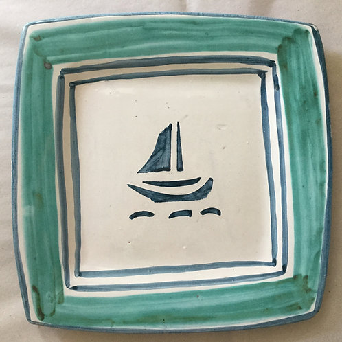 Sicilian Vintage Plate with Sailing Boat
